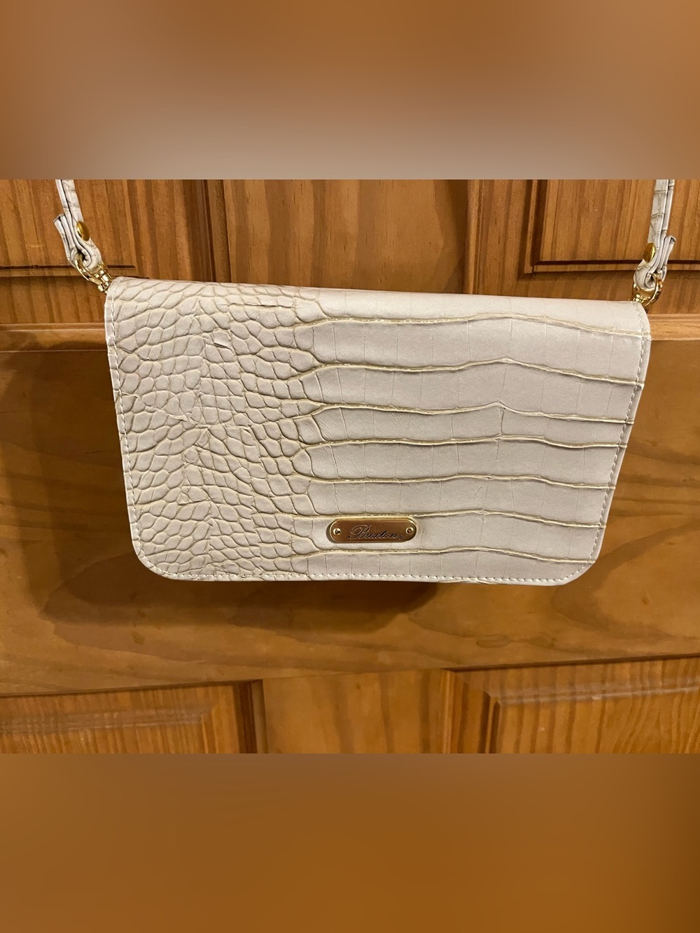 Buxton White Croc-Embossed Crossbody Bag with Gold Hardware